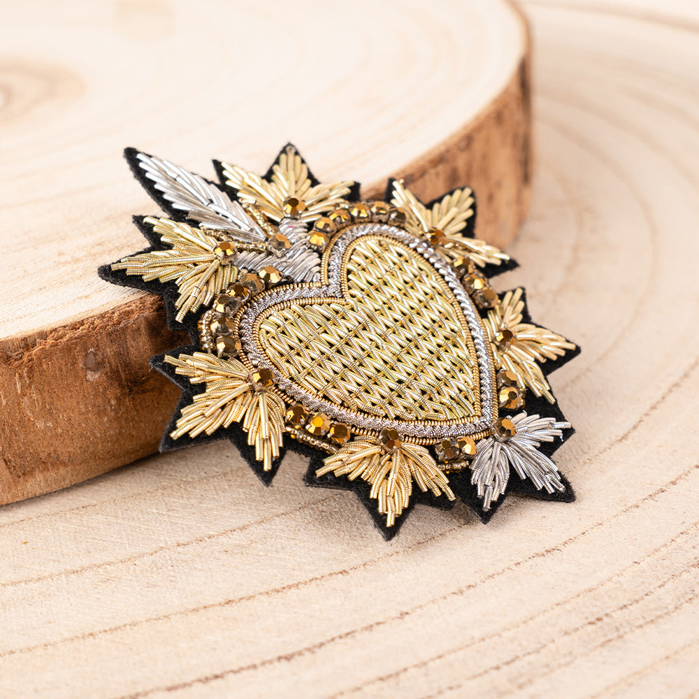 SACRED HEART BROOCH IN FABRIC WITH RHINESTONE