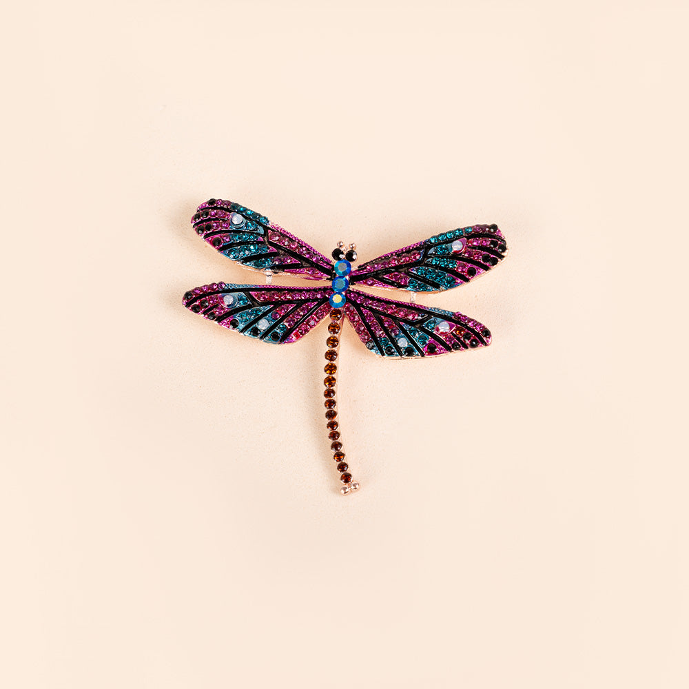 DRAGONFLY BROOCH WITH COLORFUL RHINESTONES