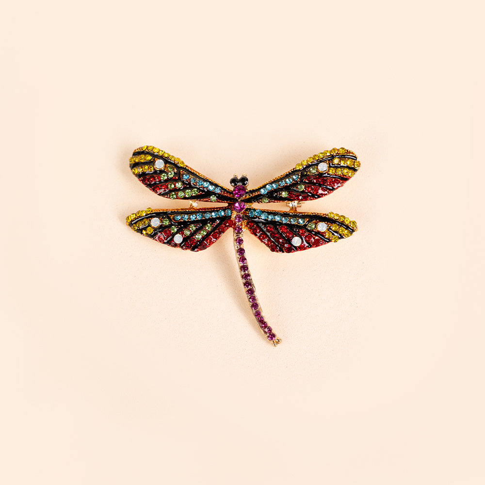 DRAGONFLY BROOCH WITH COLORFUL RHINESTONES