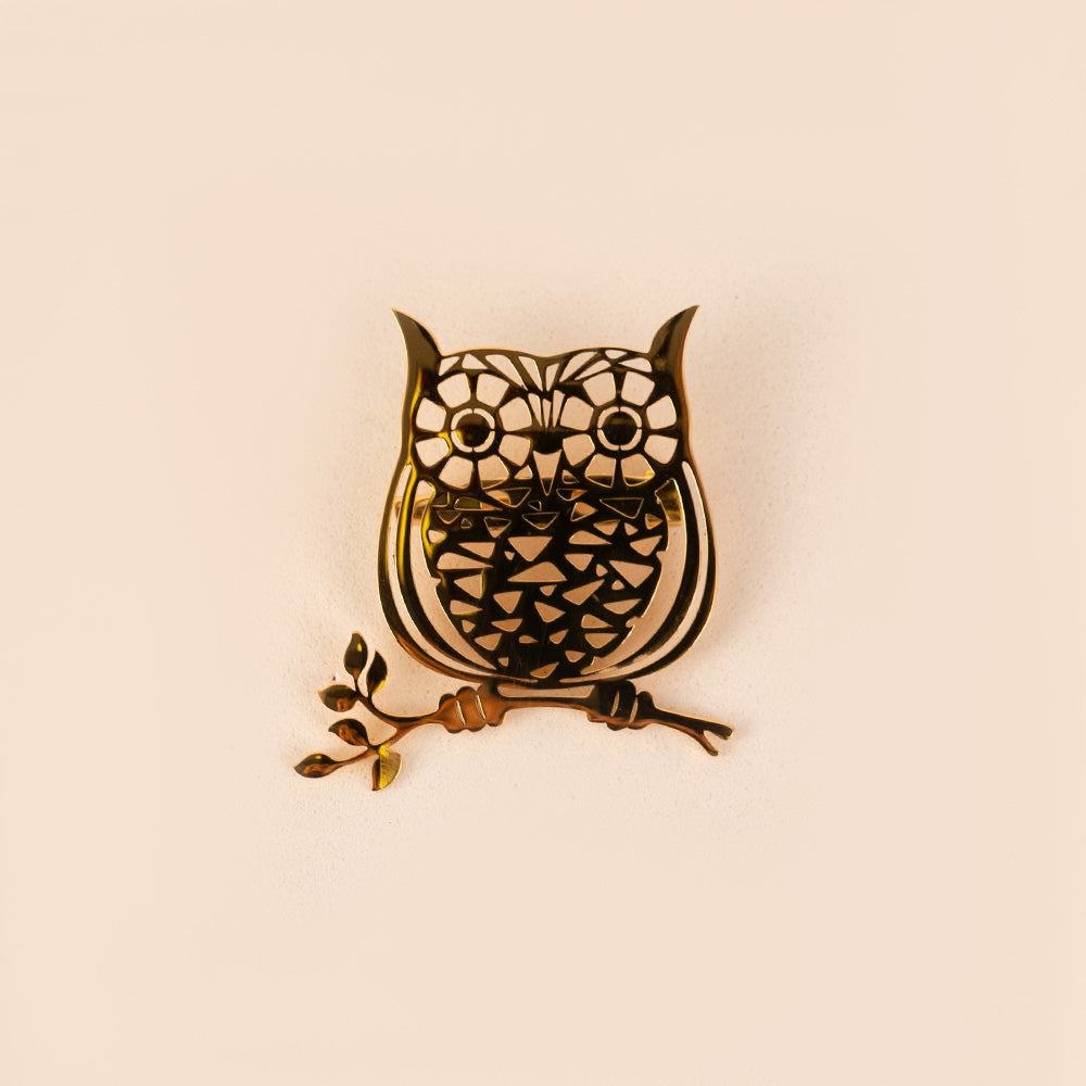 CARVED OWL BROOCH