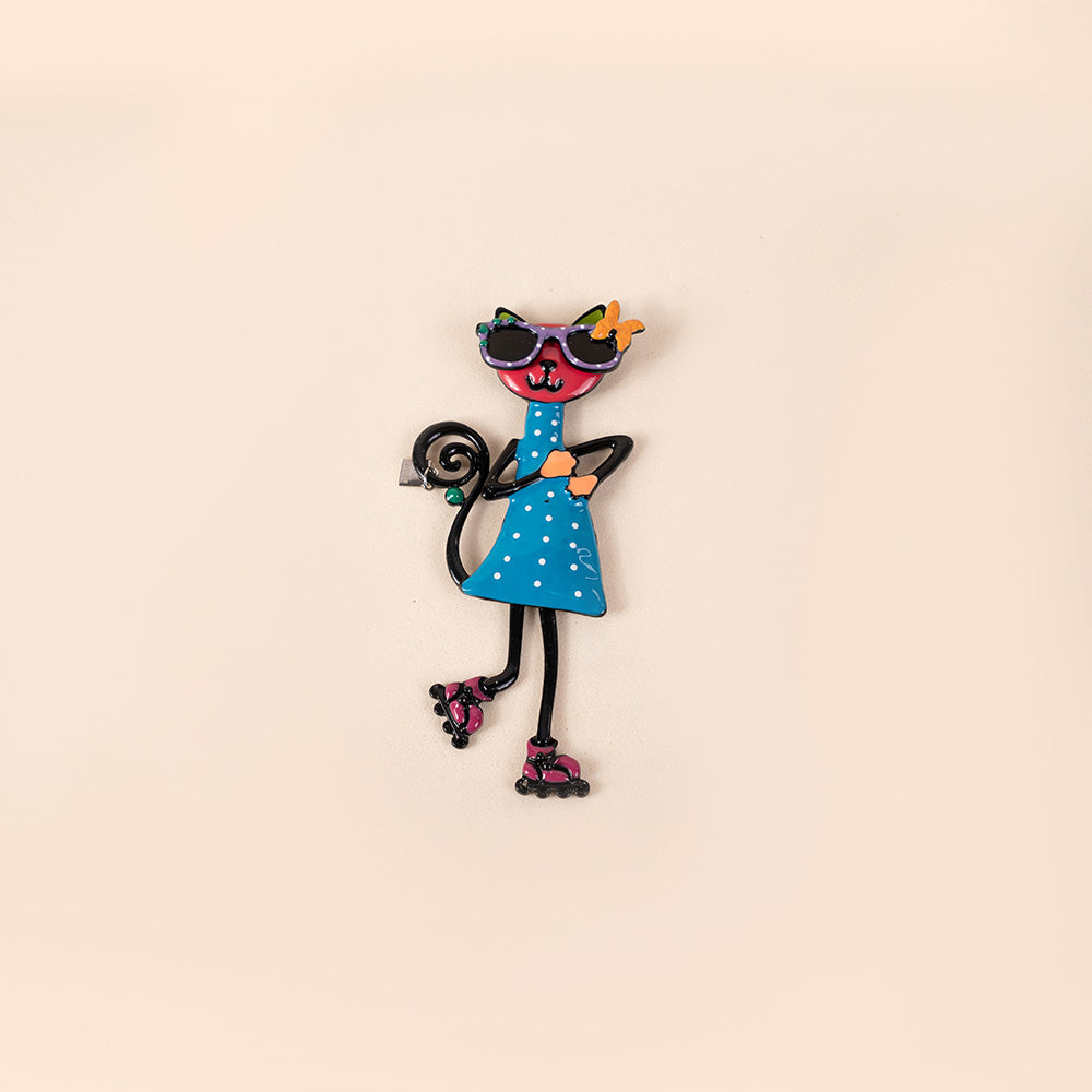 COLORFUL CAT PIN WITH GLASSES