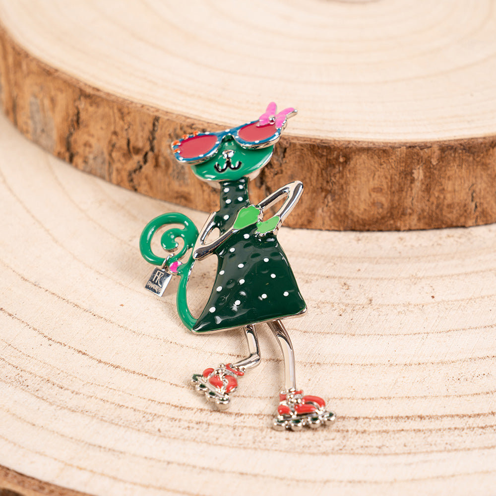 COLORFUL CAT PIN WITH GLASSES