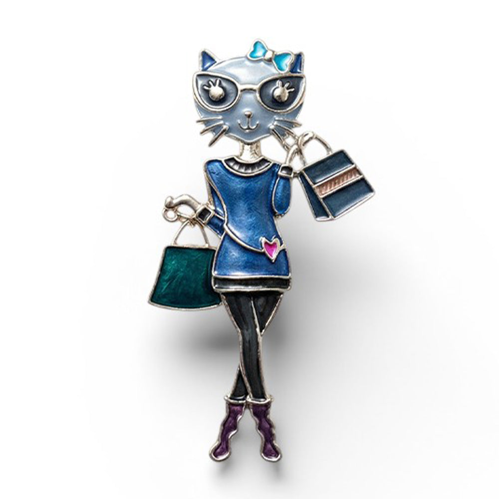 SPILLA A GATTO COLORATO CON OCCHIALI E BUSTE SHOPPING